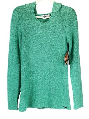 NEW ROXY Hooded Sweater Bright Mint Green Color Boucle Texture Boho Sz L NWT